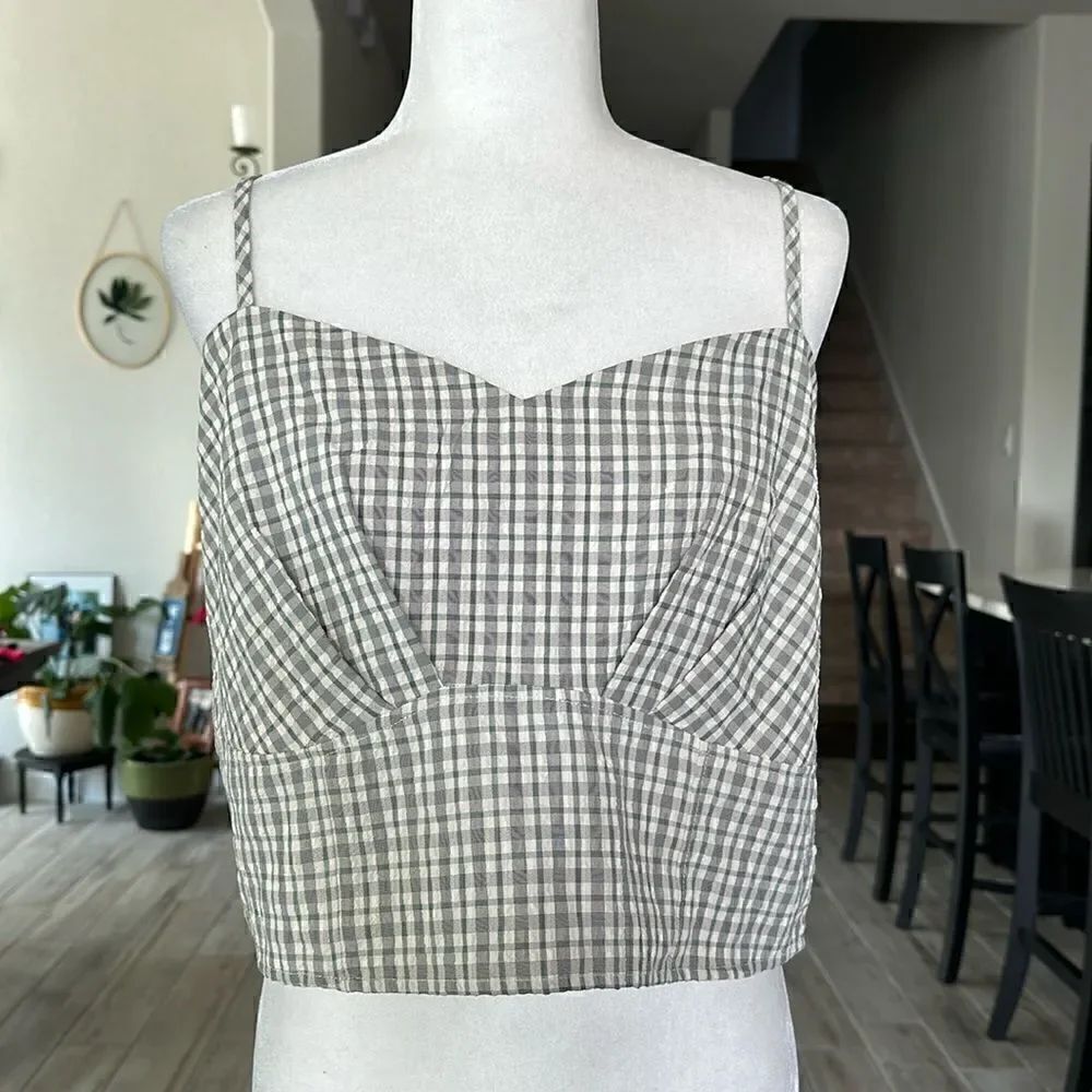NWOT Forever 21 Cropped Top Tank Plaid Lined Beachy Adjustable Straps XL Chic